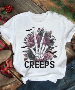 People Give me The Creeps Halloween Skeleton Hand Peace T Shirt