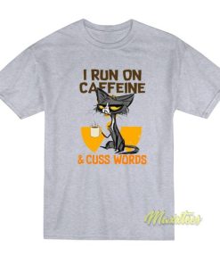Black Cat Drink Coffee I Run On Caffeine T-Shirt