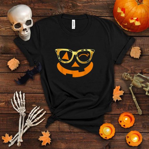 Pumpkin Face Wear Glasses Leopard Halloween Costume T Shirt