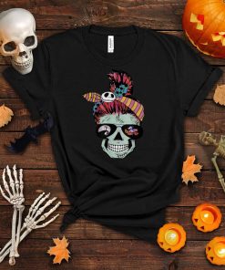 Skull Mom Funny Halloween Vibes Horror Messy Bun Mom Spooky T Shirt