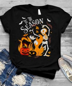 Spooky Season Dancing Skeleton Black Cat Halloween Costume T Shirt