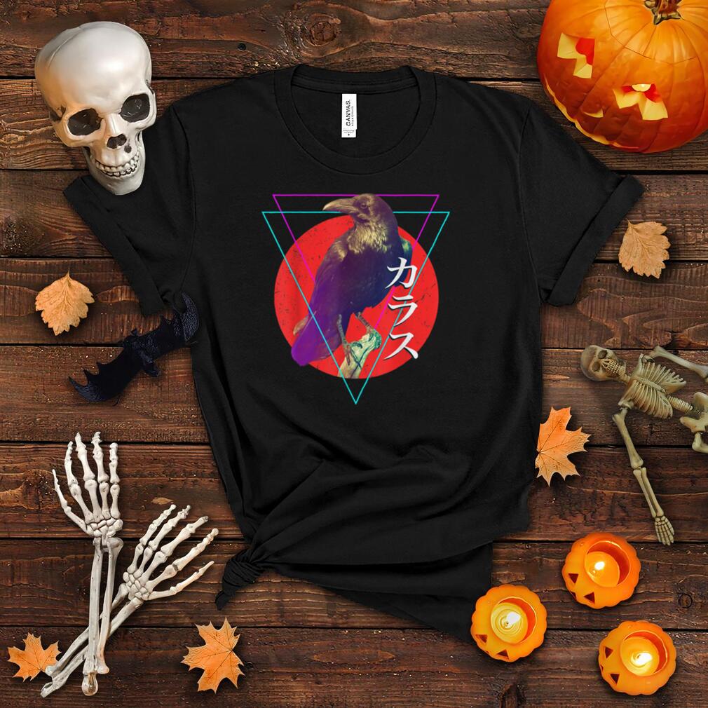 Vaporwave Crow Raven & Rising Sun Japanese Kanji Halloween T Shirt Vaporwave Crow Raven & Rising Sun Japanese Kanji Halloween T Shirt