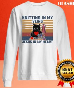 Black Cats Knitting In My Veins Jesus In My Heart Shirt