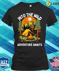 Camping T-shirt, Into The Wild Adventure Awaits Camping Black T-shirt