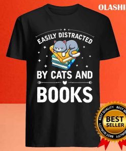 Cat And Book Easily Distracted By Cats And Books Shirt 3 Cat And Book Easily Distracted By Cats And Books Shirt 4