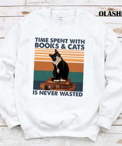 Cat Time Spent With Books And Cats Is Never Wasted Shirt Cat Time Spent With Books And Cats Is Never Wasted Shirt