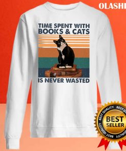 Cat Time Spent With Books And Cats Is Never Wasted Shirt