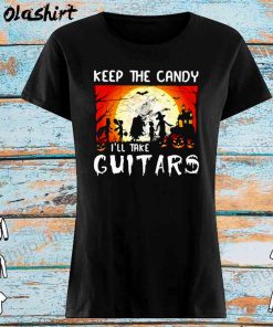 Discount Skeleton keep the candy I’ll take guitars halloween shirt
