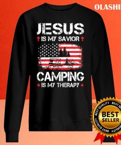 Funny Jesus Is My Savior Camping Is My Therapy T-shirt