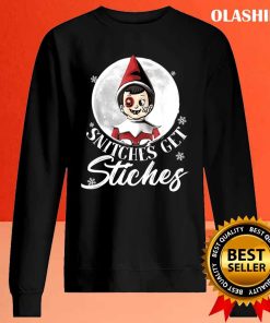 Funny Merry Christmas Snitches Get Stitche Funny Xmas Moon Red Elf T-shirt
