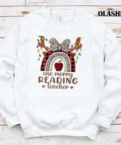 Funny One Merry Reading Teacher Christmas Rainbow Leopar T-shirt
