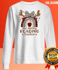 Funny One Merry Reading Teacher Christmas Rainbow Leopar T-shirt