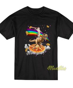 Galaxy Laser Eye Cat on Dinosaur on Pizza Tacos Rainbow T-Shirt