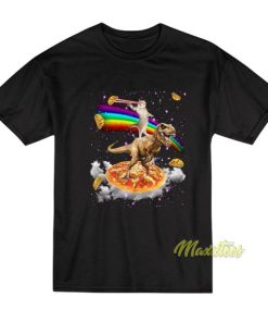 Galaxy Laser Eye Cat on Dinosaur on Pizza Tacos Rainbow T-Shirt