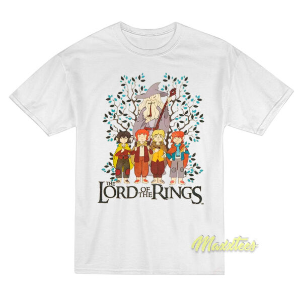 The Lord of The Rings Gandalf and Hobbits T-Shirt The Lord of The Rings Gandalf and Hobbits T-Shirt