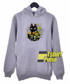 Black Cat With Flowers hooded sweatshirt clothing unisex hoodie