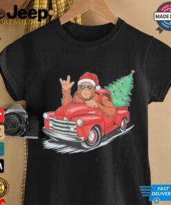 Bigfoot Rock On Christmas Tree Light Driving Truck Women’s Shirt