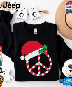 Candy Cane Peace Sign Merry Christmas Symbol Santa Hat Shirt