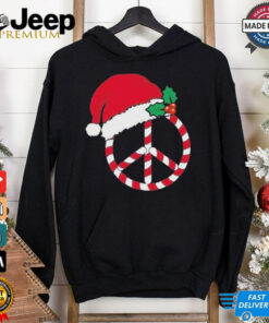 Candy Cane Peace Sign Merry Christmas Symbol Santa Hat Shirt