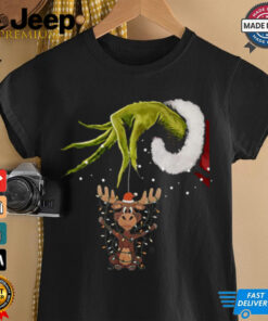 Grinch Hand Moose Christmas Lights 2024 Shirt