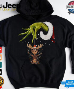 Grinch Hand Moose Christmas Lights 2024 Shirt