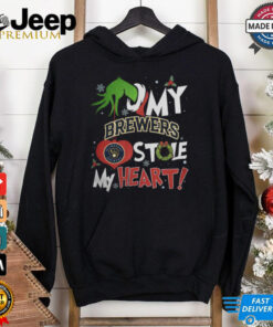 Grinch Hand My Milwaukee Brewers Stole My Heart Christmas 2024 Shirt 4