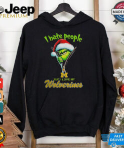 Grinch Santa Hat I Hate People But I Love My Michigan Wolverines Christmas Logo Shirt