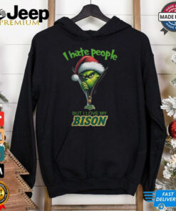 Grinch Santa Hat I Hate People But I Love My North Dakota State Bison Christmas Logo Shirt