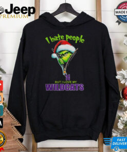 Grinch Santa Hat I Hate People But I Love My Northwestern Wildcats Christmas Logo Shirt