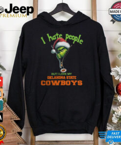 Grinch Santa Hat I Hate People But I Love My Oklahoma State Cowboys Christmas Logo Shirt