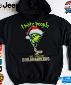Grinch Santa Hat I Hate People But I Love My Purdue Boilermakers Christmas Logo Shirt 4