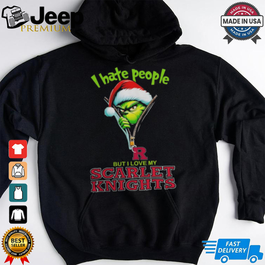 Grinch Santa Hat I Hate People But I Love My Rutgers Scarlet Knights Christmas Logo Shirt Grinch Santa Hat I Hate People But I Love My Rutgers Scarlet Knights Christmas Logo Shirt