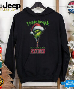 Grinch Santa Hat I Hate People But I Love My San Diego State Aztecs Christmas Logo Shirt