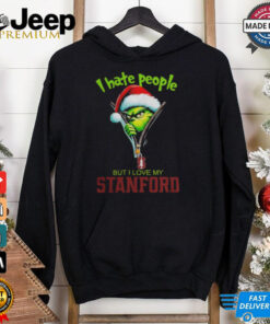 Grinch Santa Hat I Hate People But I Love My Stanford Cardinal Christmas Logo Shirt
