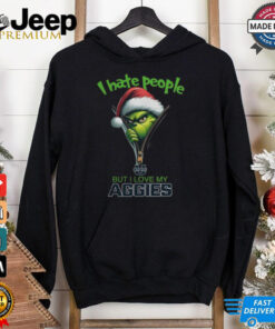 Grinch Santa Hat I Hate People But I Love My Utah State Aggies Christmas Logo Shirt
