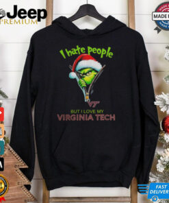 Grinch Santa Hat I Hate People But I Love My Virginia Tech Hokies Christmas Logo Shirt