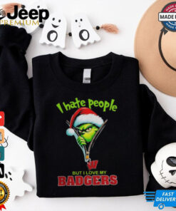 Grinch Santa Hat I Hate People But I Love My Wisconsin Badgers Christmas Logo Shirt Grinch Santa Hat I Hate People But I Love My Wisconsin Badgers Christmas Logo Shirt