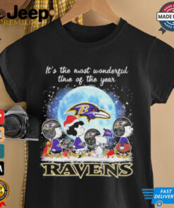 It’s The Most Wonderful Time Of The Years Peanuts Characters X Baltimore Ravens Merry Christmas Shirt