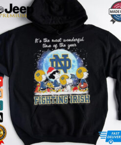 It’s The Most Wonderful Time Of The Years Peanuts Characters X Notre Dame Fighting Irish Merry Christmas Shirt