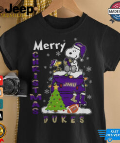 James Madison Dukes Snoopy And Woodstock Merry Christmas Shirt