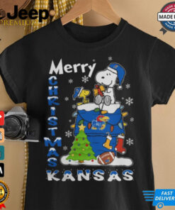 Kansas Jayhawks Snoopy And Woodstock Merry Christmas Shirt