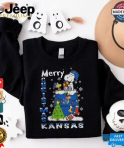 Kansas Jayhawks Snoopy And Woodstock Merry Christmas Shirt 2 Kansas Jayhawks Snoopy And Woodstock Merry Christmas Shirt 3