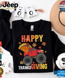 Kids Monster Truck Turkey Turkey Riding Truck Happy Thanksgiving Shirt