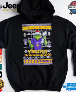 Minnesota Vikings X Grinch Christmas with Super Bowl Trophy ugly Christmas shirt