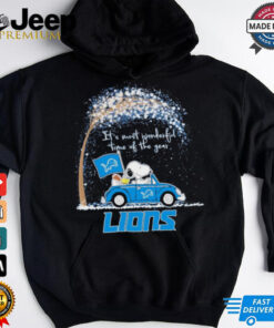 Official Detroit Lions Snoopy And Woodstock Driving Car It's Most Wonderful Time Of The Year Shirt 4