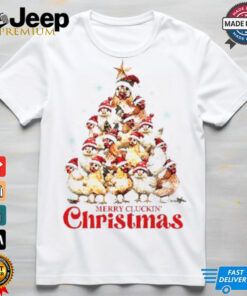 Santa chickens merry clucking Christmas tree shirt