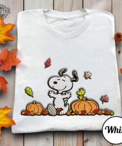 Cute Happy Autumn Snoopy Embroidered Sweatshirt Snoopy Pumpkin Embroidered Hoodie Snoopy Happy October Shirt Snoopy Pumpkin Carving Goodbye September Hello October