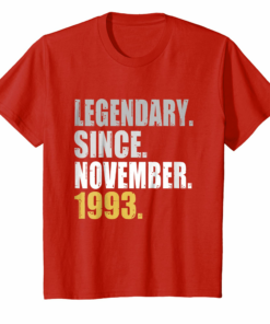 25th Birthday Gifts Legendary Since November 1993 T Shirt