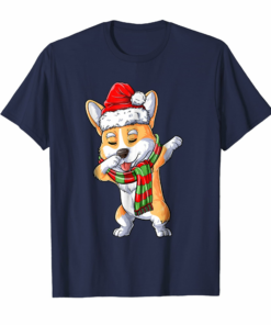 Dabbing Corgi Santa T Shirt Christmas Kids Boys Men Gifts