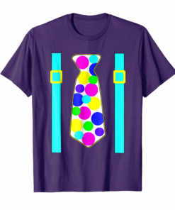 Neon Party Shirt Polka Dot Jumbo Tie With Aqua Suspenders
